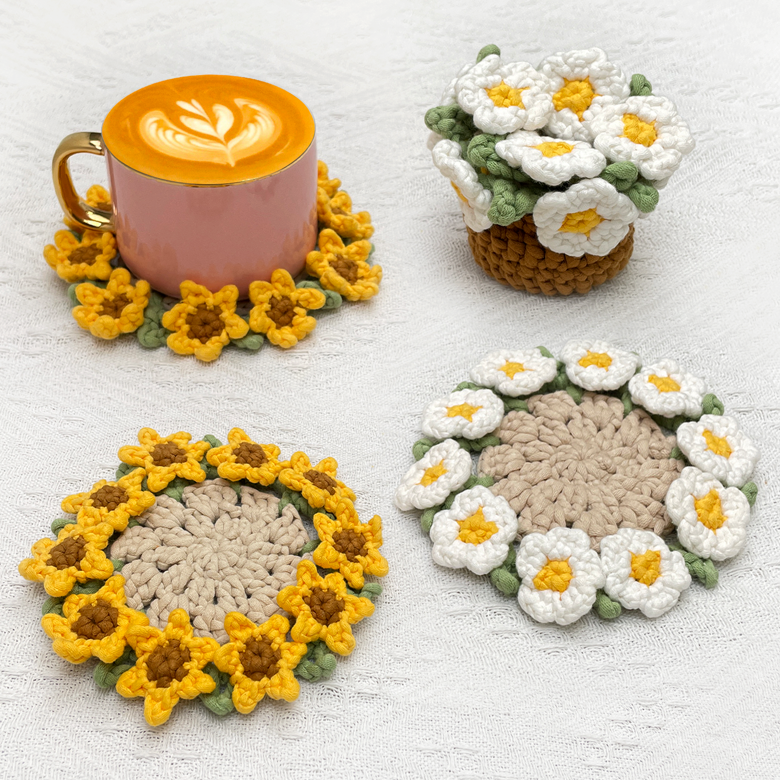 Sunflower & Daisy Coasters - Crochet Kit – LOLCrochet